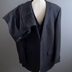 Black Men's Bocaccio 3pc Suit Blazer 46L Double Breasted Vest, Pants 40 x 29 1/2